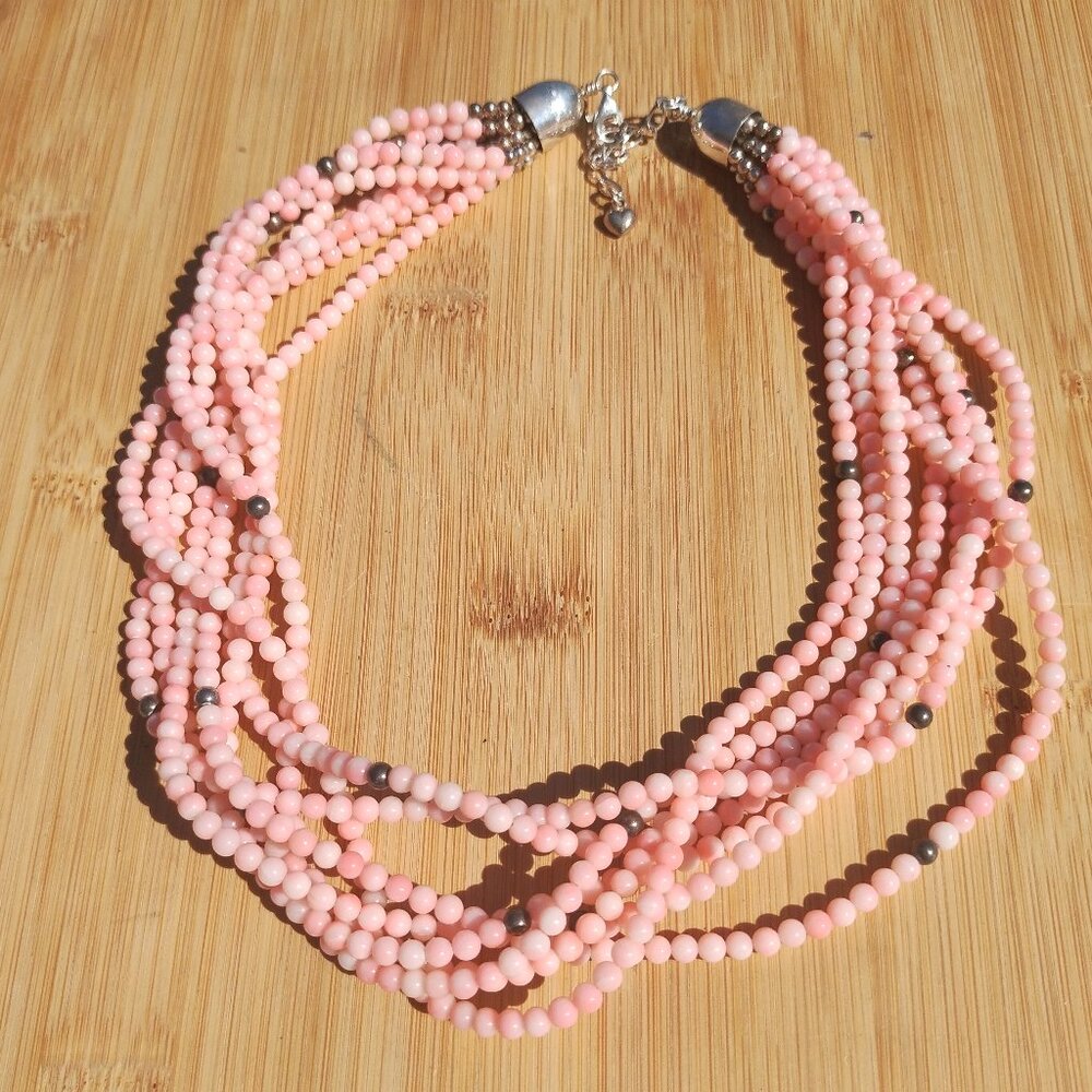 Jay King DTR mine finds 925 Sterling silver Angel Skin Coral 8 strand necklace